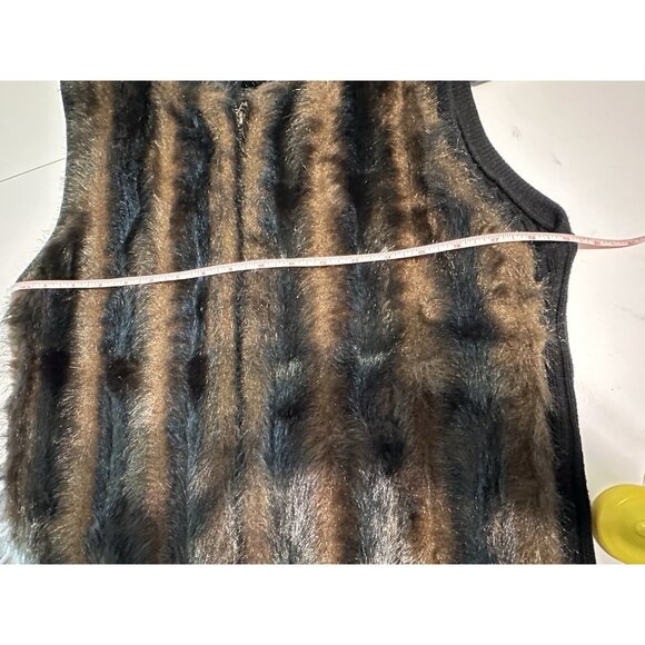 VTG KIKIT Faux Fur Striped Zip Vest Sweater Back Women Medium Brown Y2K Knitwear - Picture 6 of 7